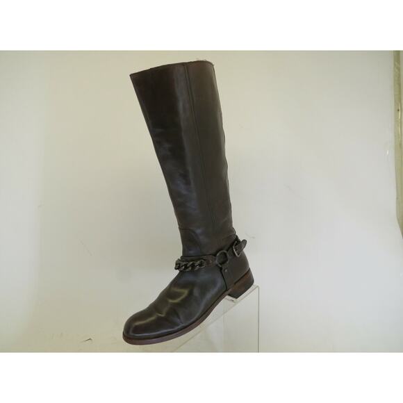 Coach Womens Size 7 B Brown Leather Zip Harness Chain Knee High Fashion Boots - Picture 1 of 11